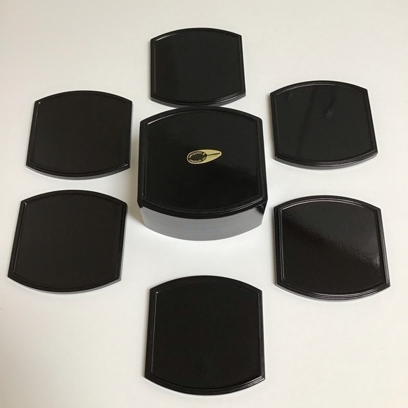 Mid Century Benjamin & Medwin Black Laquerware Coaster SET OF 6 Boxed Bar Japan - Picture 6 of 14